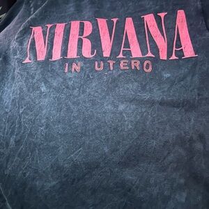 NIRVANA Black Tee with Pink Smiley Graphic